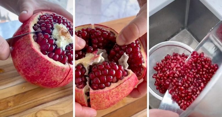 Collage Of Tiktok Showing How To De Seed A Pomegranate Via Tiktok S 1 1024x538